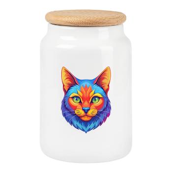 Manx Chat Race Dessin animé Kawaii Animal Pet - Boîte à biscuits avec couvercle en bois - blanc - Devant