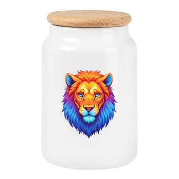 Liger Hybrid Lion Tiger Cat Breed Cartoon Kawaii A - Cookie Jar with Wooden Lid - white - Front