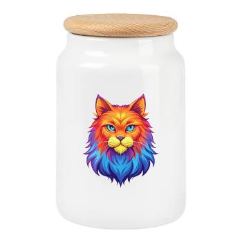 Ginger Longhair Cat Breed Cartoon Kawaii Animal Pe - Cookie Jar with Wooden Lid - white - Front