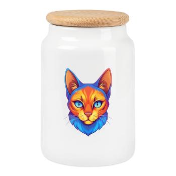 Burmilla Cat Breed Cartoon Kawaii Animal Pet - Cookie Jar with Wooden Lid - white - Front