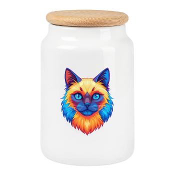 Birma Heilige Katze Rasse Karikatur Kawaii Tier Haustier - Keksdose mit Holzdeckel - Weiß - Vorne