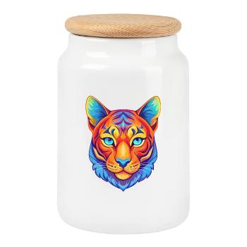 Bengal Cat Breed Cartoon Kawaii Animal Pet - Cookie Jar with Wooden Lid - white - Front