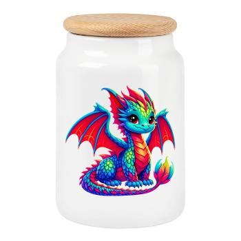 Dragon - Boîte à biscuits avec couvercle en bois - blanc - Devant