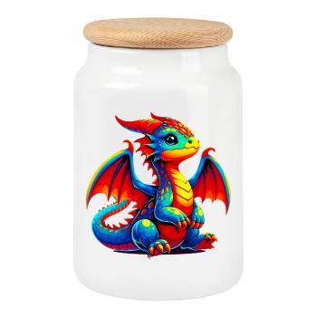 Drache - Keksdose mit Holzdeckel - Weiß - Vorne