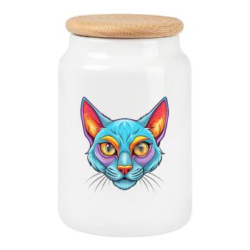 Bombay Chat Race Dessin animé Kawaii Animal Pet - Boîte à biscuits avec couvercle en bois - blanc - Devant