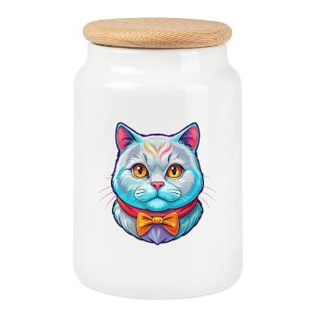 British Fold Shorthair Cat Breed Cartoon Kawaii An - Cookie Jar with Wooden Lid - white - Front