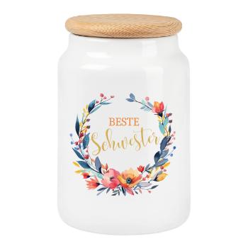 Beste Schwester! Personalisierbares Design - Keksdose mit Holzdeckel - Weiß - Vorne