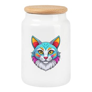Manx Chat Race Dessin animé Kawaii Animal Pet - Boîte à biscuits avec couvercle en bois - blanc - Devant