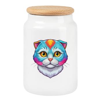 Scottish Fold Shorthair Cat Breed Cartoon Kawaii A - Cookie Jar with Wooden Lid - white - Front