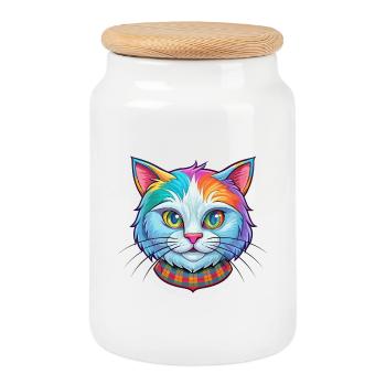 Chat droit écossais race dessin animé Kawaii Animal - Boîte à biscuits avec couvercle en bois - blanc - Devant