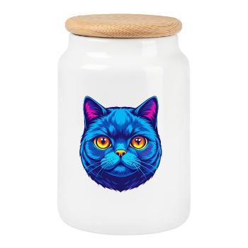 British Fold Shorthair Cat Breed Cartoon Kawaii An - Cookie Jar with Wooden Lid - white - Front