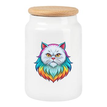 White Longhair Persian Cat Breed Cartoon Kawaii An - Cookie Jar with Wooden Lid - white - Front