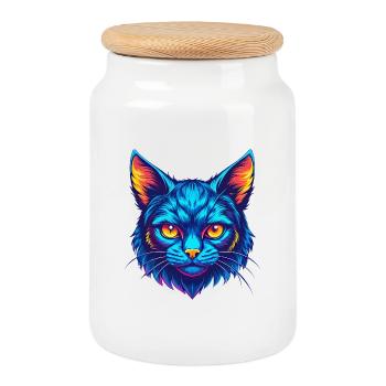 Manx Chat Race Dessin animé Kawaii Animal Pet - Boîte à biscuits avec couvercle en bois - blanc - Devant