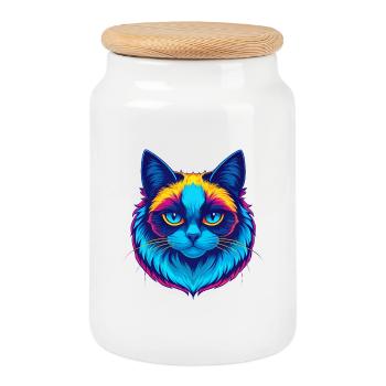 Ragdoll Chat Race Dessin animé Kawaii Animal Pet - Boîte à biscuits avec couvercle en bois - blanc - Devant