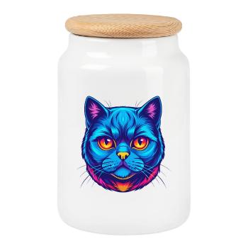 Chat Scottish Shorthair, dessin animé, animal kawaii - Boîte à biscuits avec couvercle en bois - blanc - Devant