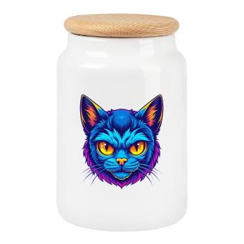 Pixie Bob Cat Breed Cartoon Kawaii Animal Pet - Cookie Jar with Wooden Lid - white - Front