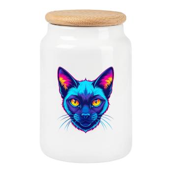 Siamese Cat Breed Cartoon Kawaii Animal Pet - Cookie Jar with Wooden Lid - white - Front