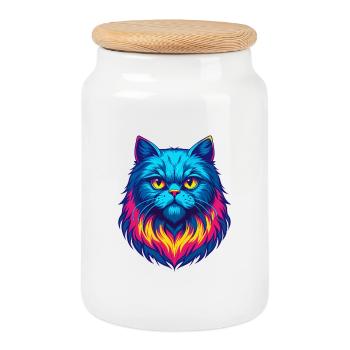 White Longhair Persian Cat Breed Cartoon Kawaii An - Cookie Jar with Wooden Lid - white - Front