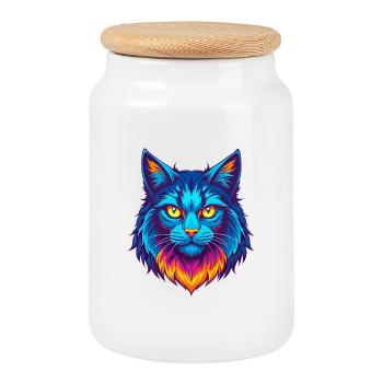 Forêt norvégienne Chat Race Dessin animé Kawaii Animal P - Boîte à biscuits avec couvercle en bois - blanc - Devant