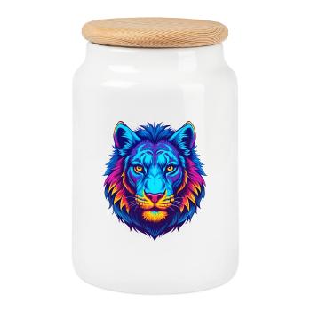 Liger Hybrid Lion Tiger Cat Breed Cartoon Kawaii A - Cookie Jar with Wooden Lid - white - Front