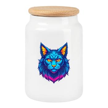 Maine Coon Chat Race Dessin Animé Kawaii Animal Pet - Boîte à biscuits avec couvercle en bois - blanc - Devant