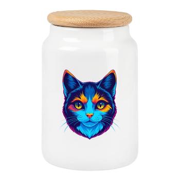 Dilué Calico Chat Race Dessin animé Kawaii Animal Pet - Boîte à biscuits avec couvercle en bois - blanc - Devant