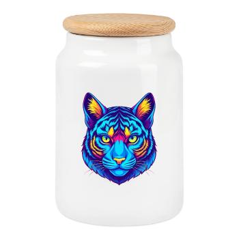 Bengal Cat Breed Cartoon Kawaii Animal Pet - Cookie Jar with Wooden Lid - white - Front