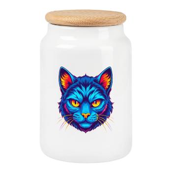 Chat Asiatique Race Dessin Animé Kawaii Animal Pet - Boîte à biscuits avec couvercle en bois - blanc - Devant