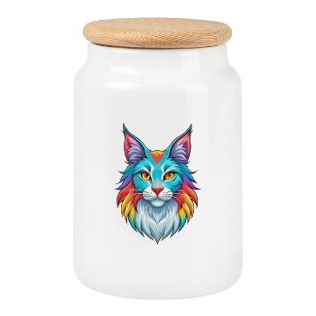 Maine Coon Chat Race Dessin Animé Kawaii Animal Pet - Boîte à biscuits avec couvercle en bois - blanc - Devant