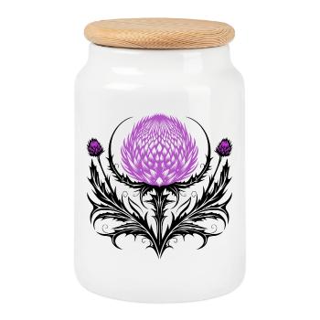 Distel Tattoo Chardon Ecossais Art Botanique - Boîte à biscuits avec couvercle en bois - blanc - Devant