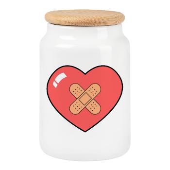 Coeur avec pansement - Boîte à biscuits avec couvercle en bois - blanc - Devant