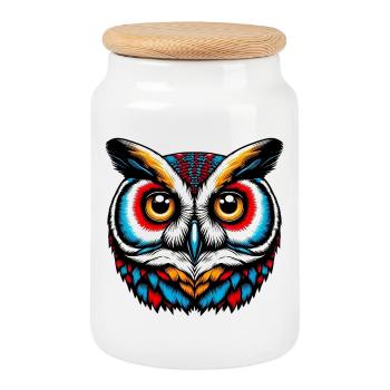 Owl - Cookie Jar with Wooden Lid - white - Front
