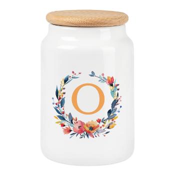 O Monogramm, Blumen-Kranz, personalisierbar - Keksdose mit Holzdeckel - Weiß - Vorne