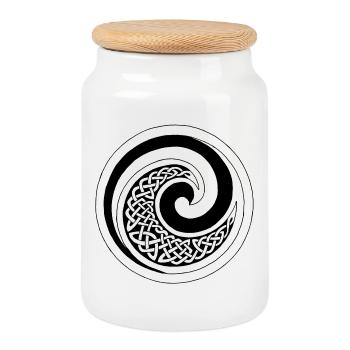 Black Ocean Wave - Cookie Jar with Wooden Lid - white - Front
