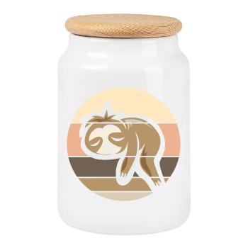 rétro paresseux bande dessinée icône coucher de soleil logo - Boîte à biscuits avec couvercle en bois - blanc - Devant