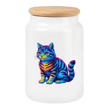 Race de chat American Shorthair dessin animé animal kawaii - Boîte à biscuits avec couvercle en bois - blanc - Devant