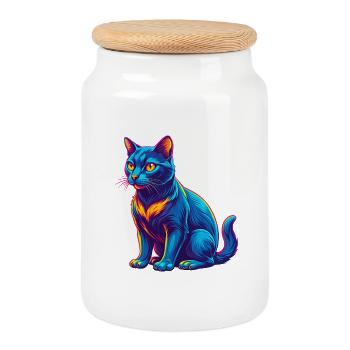 Chat de Bombay Race Dessin animé Kawaii Animal de compagnie - Boîte à biscuits avec couvercle en bois - blanc - Devant