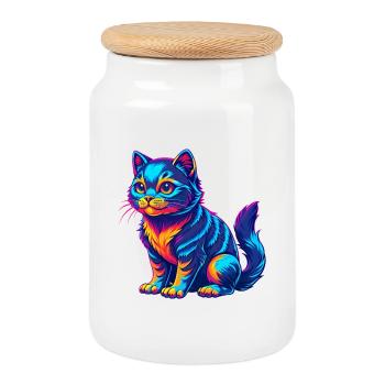 Chat Asiatique Race Dessin Animé Kawaii Animal Pet - Boîte à biscuits avec couvercle en bois - blanc - Devant