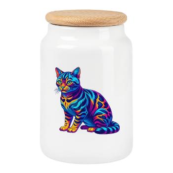 Bengalkatze Rasse Cartoon Kawaii Tier Haustier - Keksdose mit Holzdeckel - Weiß - Vorne