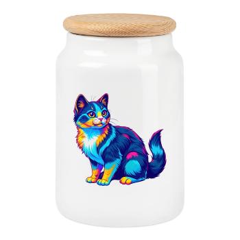Dilué Calico Chat Race Dessin animé Kawaii Animal Pet - Boîte à biscuits avec couvercle en bois - blanc - Devant