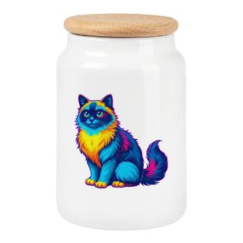 Ragdoll Katze Rasse Cartoon Kawaii Tier Haustier - Keksdose mit Holzdeckel - Weiß - Vorne