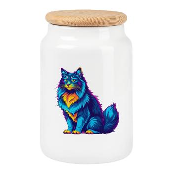 Forêt norvégienne Chat Race Dessin animé Kawaii Animal P - Boîte à biscuits avec couvercle en bois - blanc - Devant