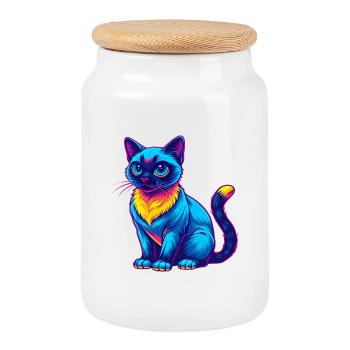 Siamese Cat Breed Cartoon Kawaii Animal Pet - Cookie Jar with Wooden Lid - white - Front