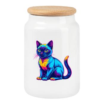 Siamesische Kurzhaarkatze Rasse Karikatur Kawaii Tier - Keksdose mit Holzdeckel - Weiß - Vorne