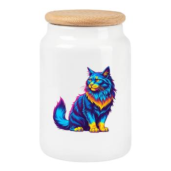 Maine Coon Chat Race Dessin Animé Kawaii Animal Pet - Boîte à biscuits avec couvercle en bois - blanc - Devant