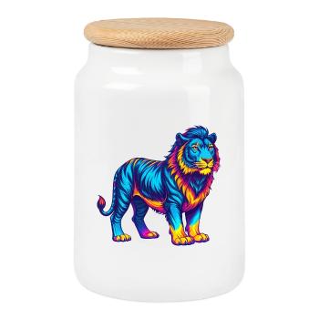 Liger Hybrid Löwe Tiger Katzenrasse Karikatur Kawaii A - Keksdose mit Holzdeckel - Weiß - Vorne