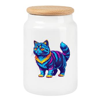 Manx Chat Race Dessin animé Kawaii Animal Pet - Boîte à biscuits avec couvercle en bois - blanc - Devant