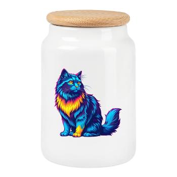 German Longhair Cat Breed Cartoon Kawaii Animal Pe - Cookie Jar with Wooden Lid - white - Front