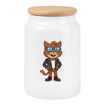 York Chocolate Funny Cartoon Kawaii Veste Sunglas - Boîte à biscuits avec couvercle en bois - blanc - Devant