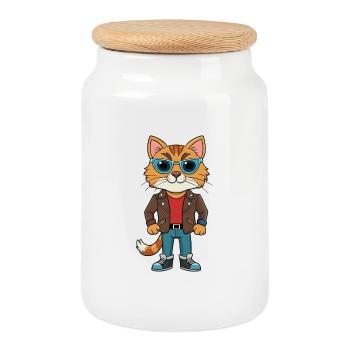 Ragdoll Lustige Cartoon Kawaii Jacke Sonnenbrille - Keksdose mit Holzdeckel - Weiß - Vorne